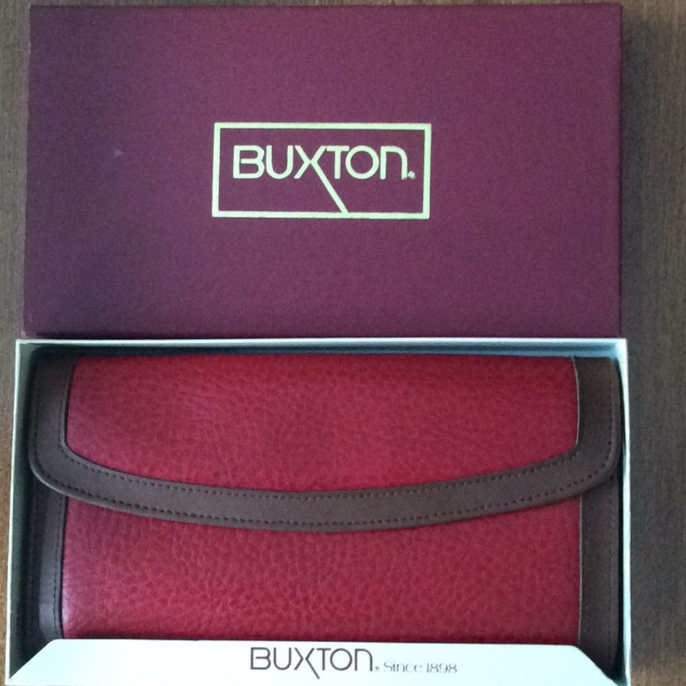 ♦️ NIB BUXTON red leather wallet USA vintage new in box